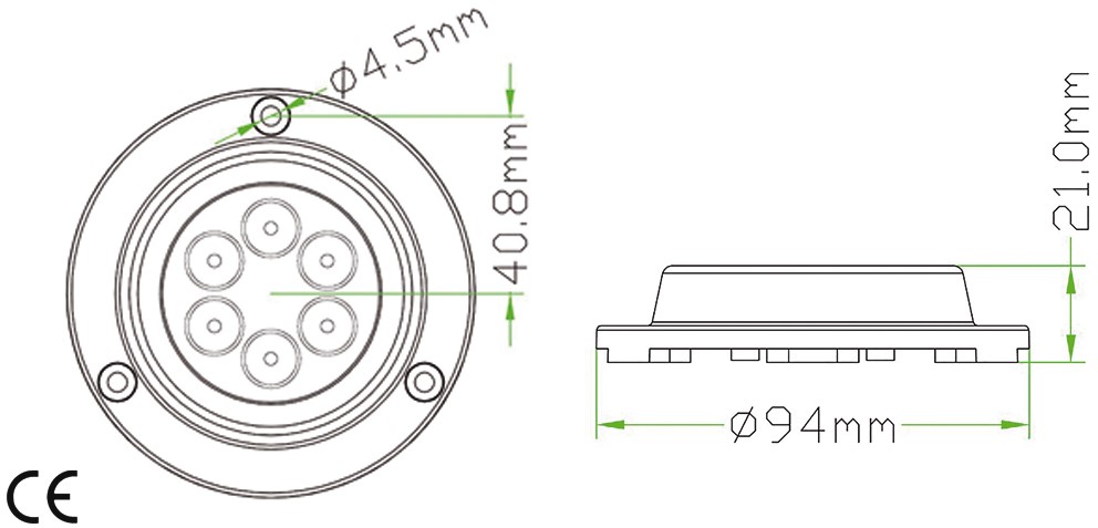 Wymiary lampy podwodnej 6-LED ze stali nierdzewnej 639620